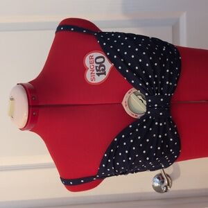 Lands End Women's Navy Polk a Dot Underwire Bikini Top, sz 6 (D cup)